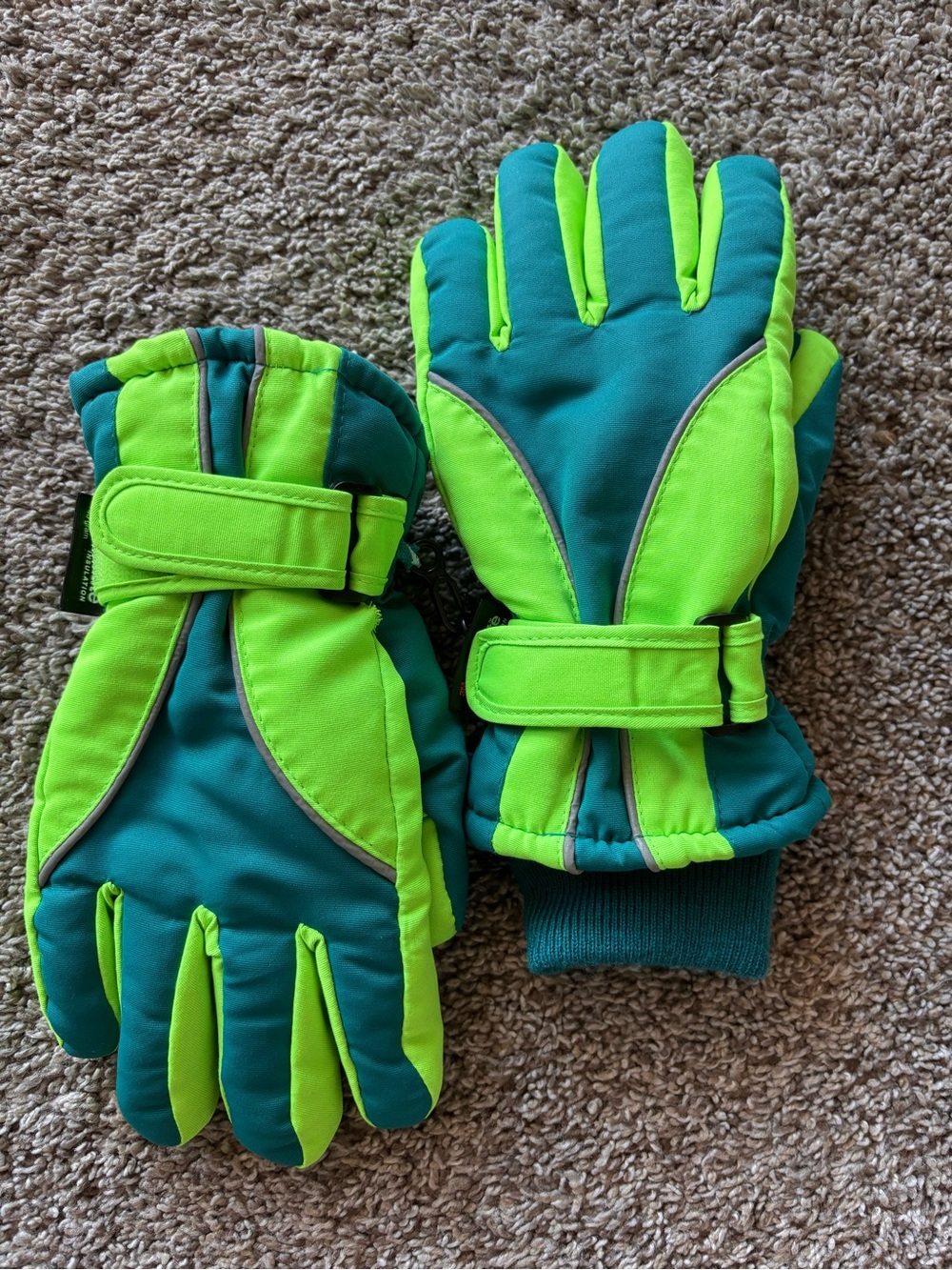 Water resistant Winter Gloves - Teal and Green insulated youth size thinsulate